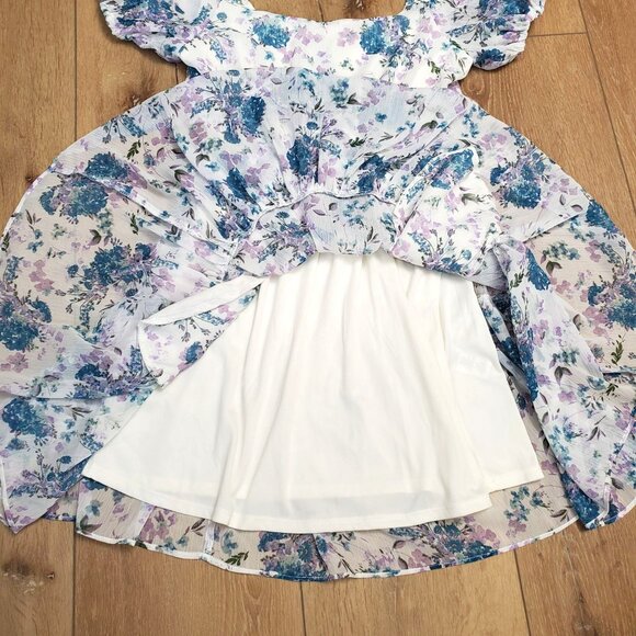 Taylor Womens Dress Size 2 Summer Sundress Floral Cut Out Cottage Ruffle White - Picture 4 of 12